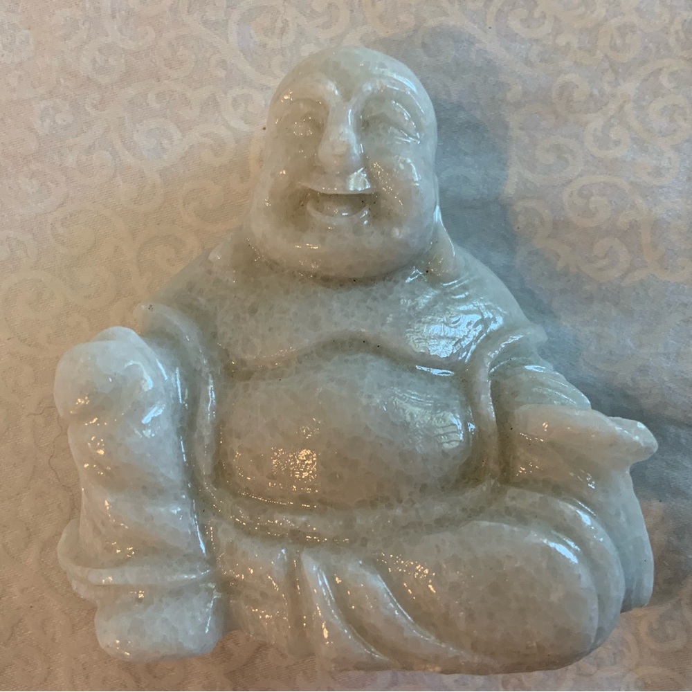 Hand Carved Laughing Buddha Natural Stone Figurine White Jade Serpentine Style